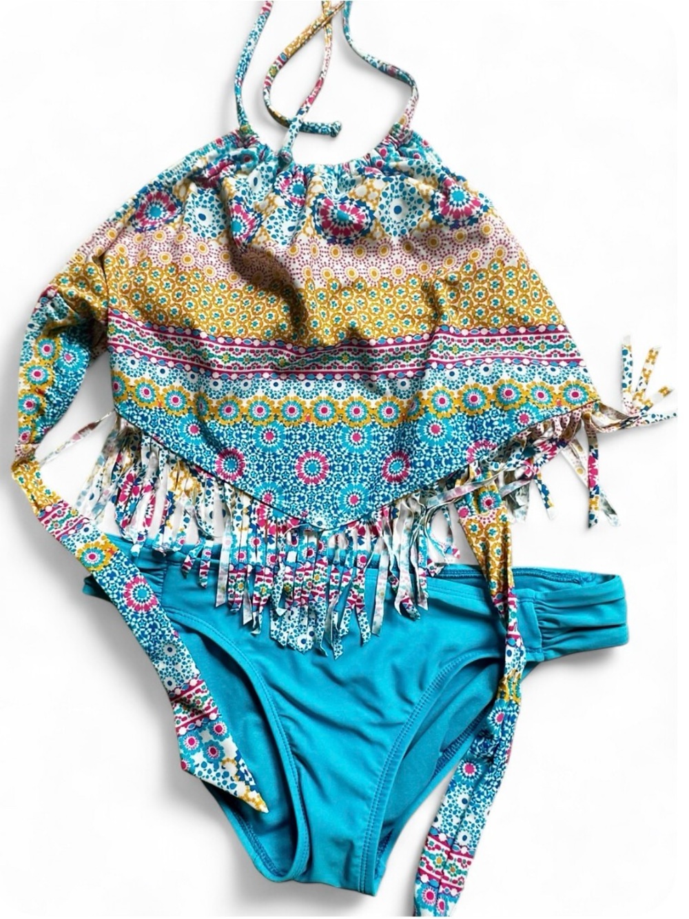 Target Bikini Nation Blue Floral Fringe Two-Piece Swimsuit